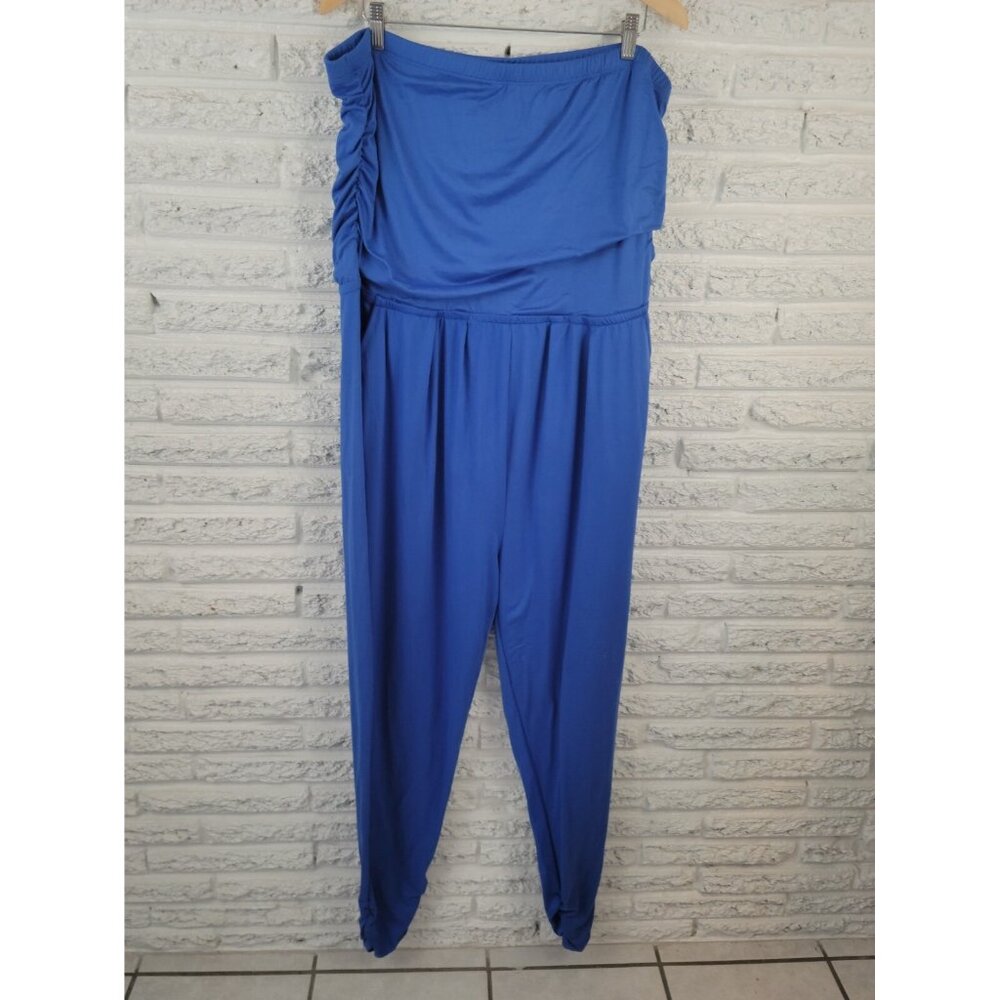 Rouge 3X Blue Jumpsuit Sleeveless Tapered Leg Elastic Waist Ruched BLU100E